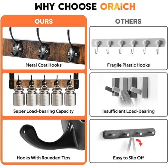 Wall Hooks with Shelf, Coat Rack Wall Mount for Coat Backpack Key Clothes - Picture 5 of 7